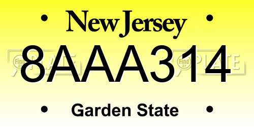 8AAA314 New Jersey License Plate