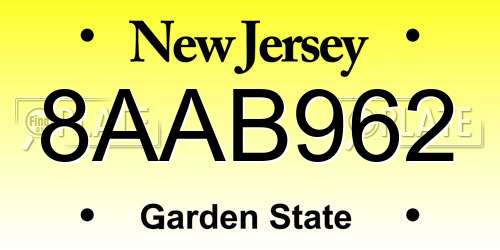 8AAB962 New Jersey License Plate