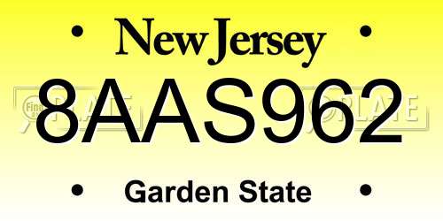 8AAS962 New Jersey License Plate