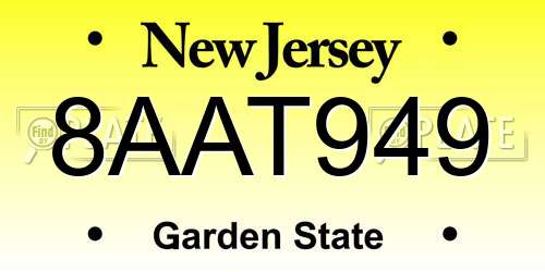 8AAT949 New Jersey License Plate