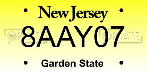 8AAY07 New Jersey License Plate