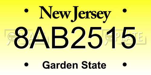 8AB2515 New Jersey License Plate