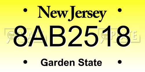 8AB2518 New Jersey License Plate