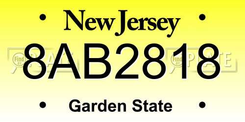 8AB2818 New Jersey License Plate