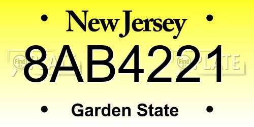 8AB4221 New Jersey License Plate