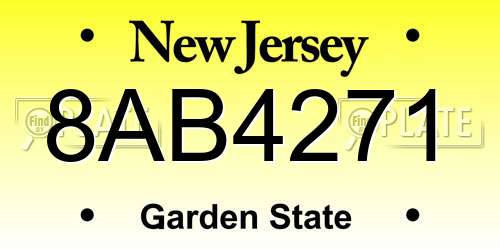 8AB4271 New Jersey License Plate