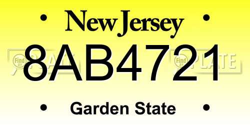 8AB4721 New Jersey License Plate