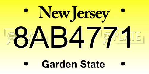 8AB4771 New Jersey License Plate