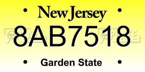 8AB7518 New Jersey License Plate