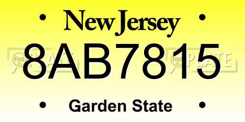 8AB7815 New Jersey License Plate