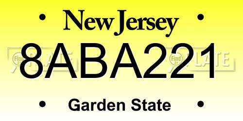 8ABA221 New Jersey License Plate