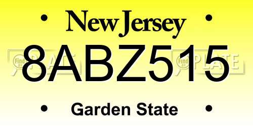 8ABZ515 New Jersey License Plate