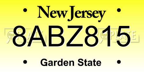 8ABZ815 New Jersey License Plate
