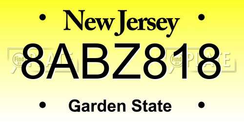 8ABZ818 New Jersey License Plate