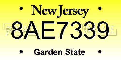 8AE7339 New Jersey License Plate