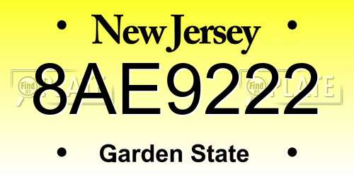 8AE9222 New Jersey License Plate
