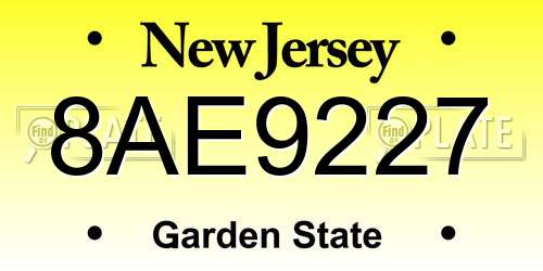 8AE9227 New Jersey License Plate