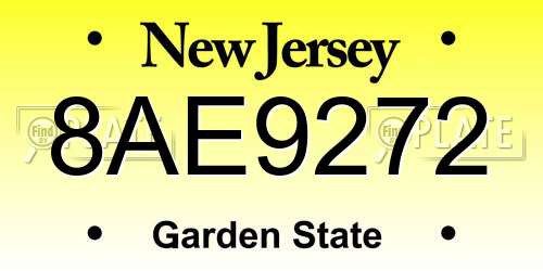 8AE9272 New Jersey License Plate