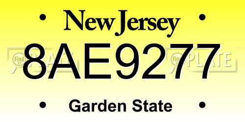 8AE9277 New Jersey License Plate