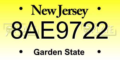 8AE9722 New Jersey License Plate