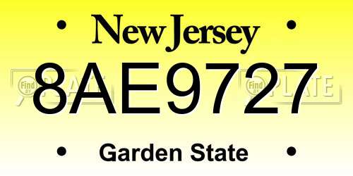 8AE9727 New Jersey License Plate