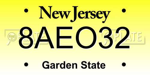 8AEO32 New Jersey License Plate