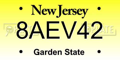 8AEV42 New Jersey License Plate