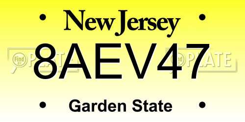 8AEV47 New Jersey License Plate