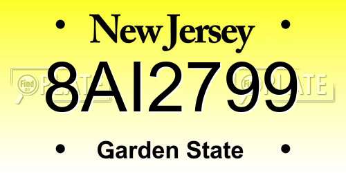 8AI2799 New Jersey License Plate