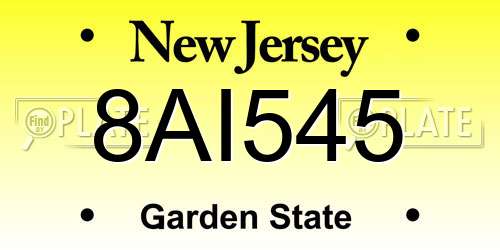 8AI545 New Jersey License Plate