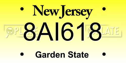 8AI618 New Jersey License Plate