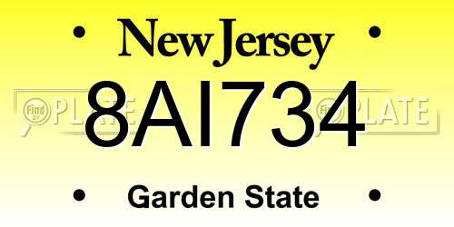 8AI734 New Jersey License Plate
