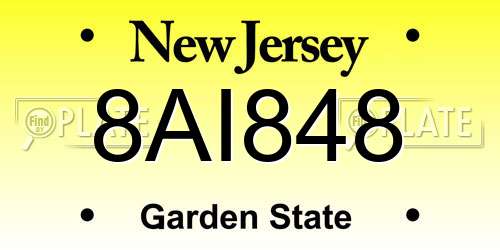 8AI848 New Jersey License Plate