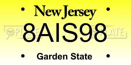 8AIS98 New Jersey License Plate