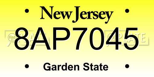 8AP7045 New Jersey License Plate
