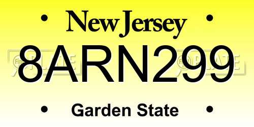 8ARN299 New Jersey License Plate