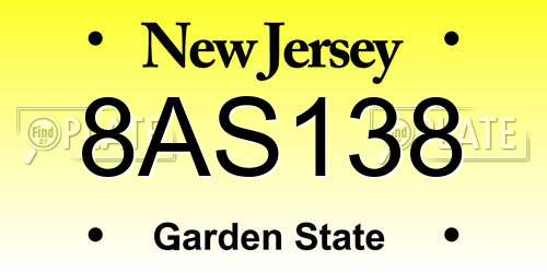 8AS138 New Jersey License Plate