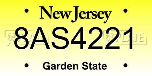 8AS4221 New Jersey License Plate