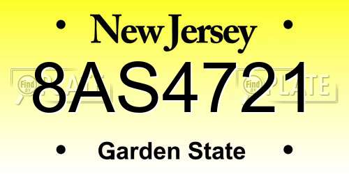 8AS4721 New Jersey License Plate