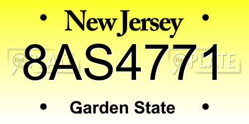 8AS4771 New Jersey License Plate