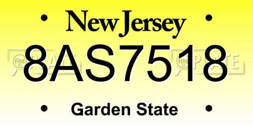 8AS7518 New Jersey License Plate