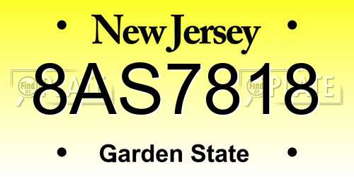 8AS7818 New Jersey License Plate
