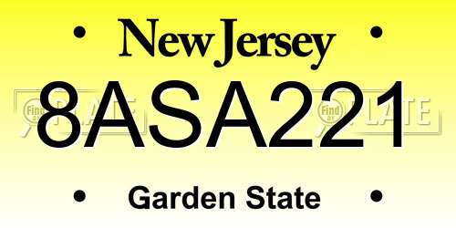 8ASA221 New Jersey License Plate