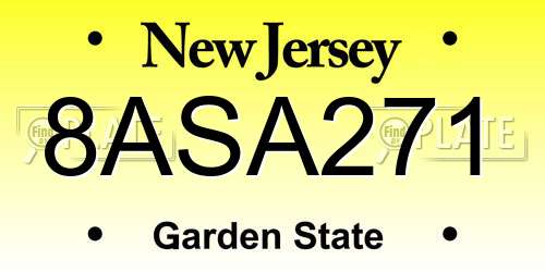 8ASA271 New Jersey License Plate