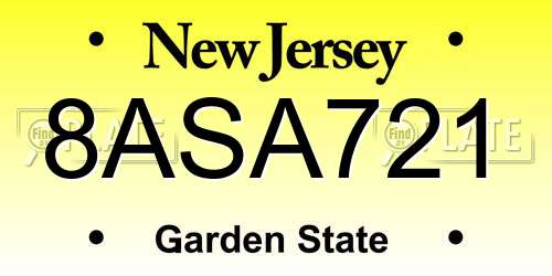 8ASA721 New Jersey License Plate