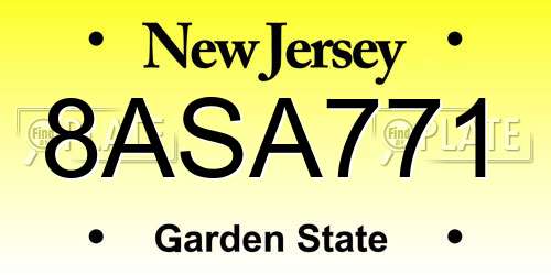 8ASA771 New Jersey License Plate
