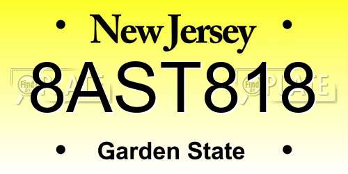 8AST818 New Jersey License Plate