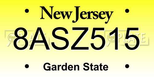 8ASZ515 New Jersey License Plate