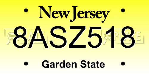 8ASZ518 New Jersey License Plate