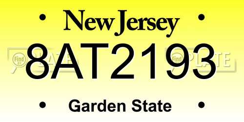 8AT2193 New Jersey License Plate